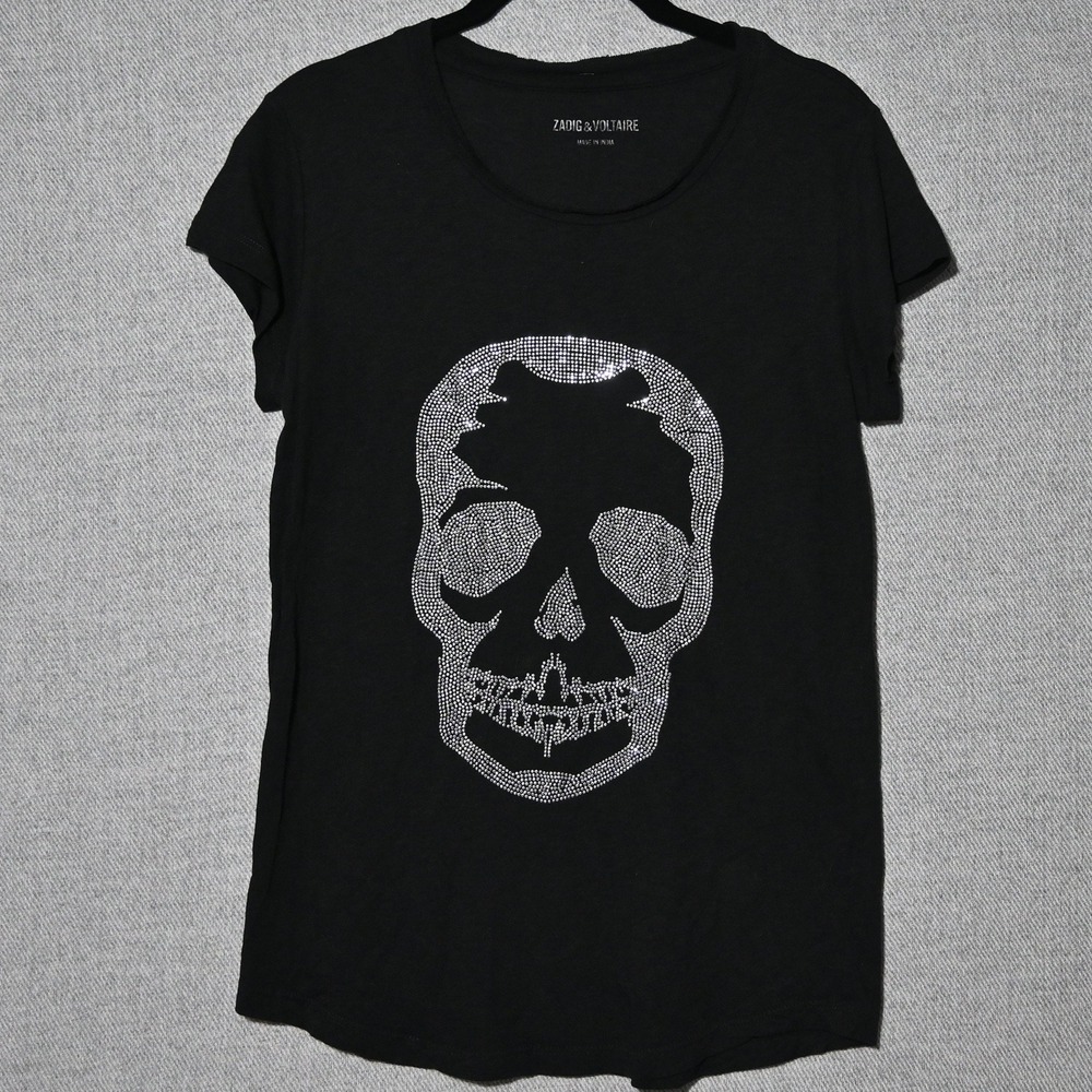 Zadig & Voltaire Skull Rhinestone Tee Womens India Embellished S Black